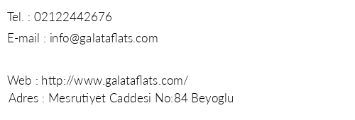 Galata Flats telefon numaralar, faks, e-mail, posta adresi ve iletiim bilgileri